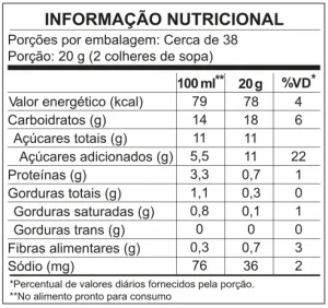 Tabela nutricional Creme Crocante 100g